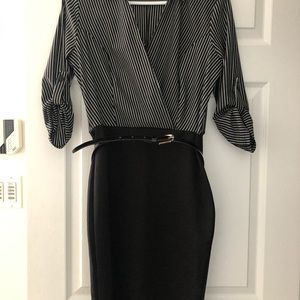 Black and white belted dress